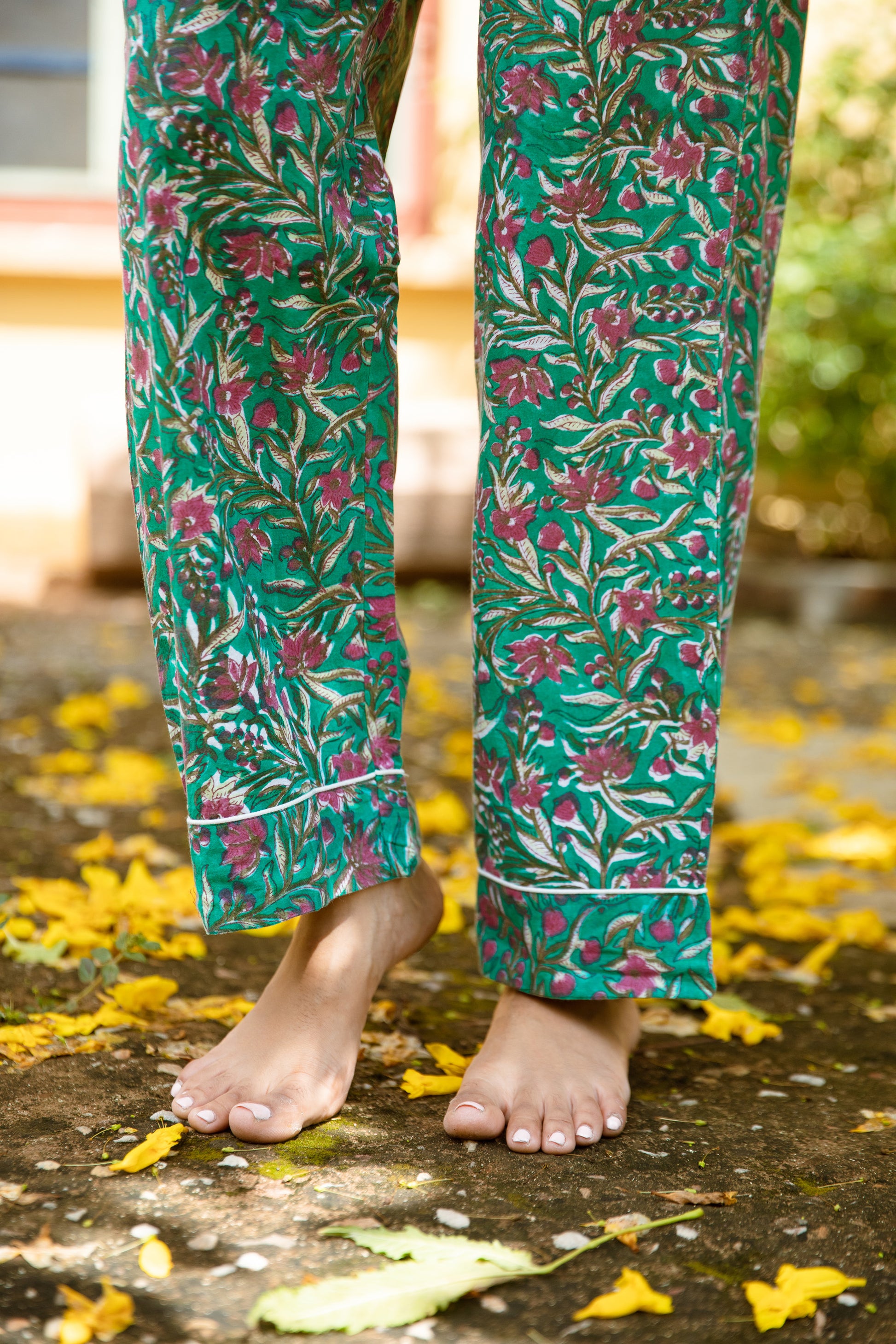 green and pink floral pyjama set