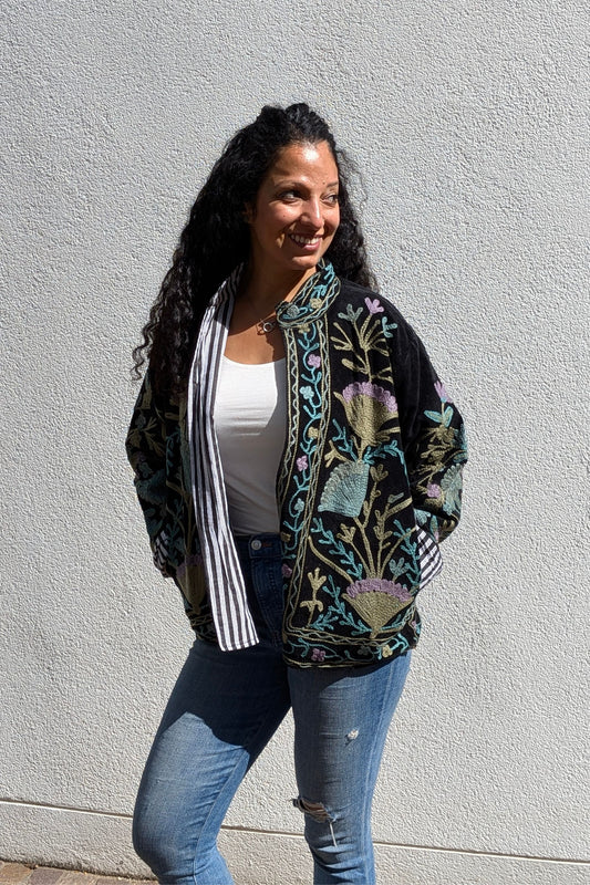 VELVET SUZANI JACKET - BLACK FLORAL
