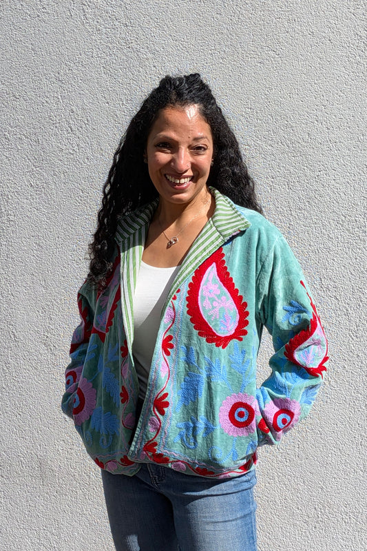 VELVET SUZANI JACKET - SEA GREEN PAISLEY