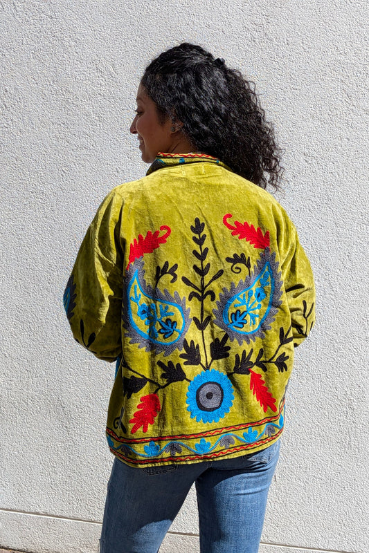VELVET SUZANI JACKET - OLIVE GREEN PAISLEY