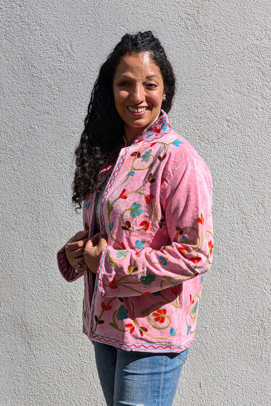 VELVET SUZANI JACKET - BABY PINK FLORAL