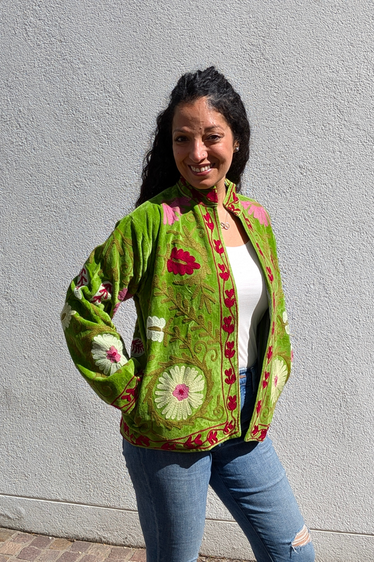 VELVET SUZANI JACKET - LIME GREEN FLORAL