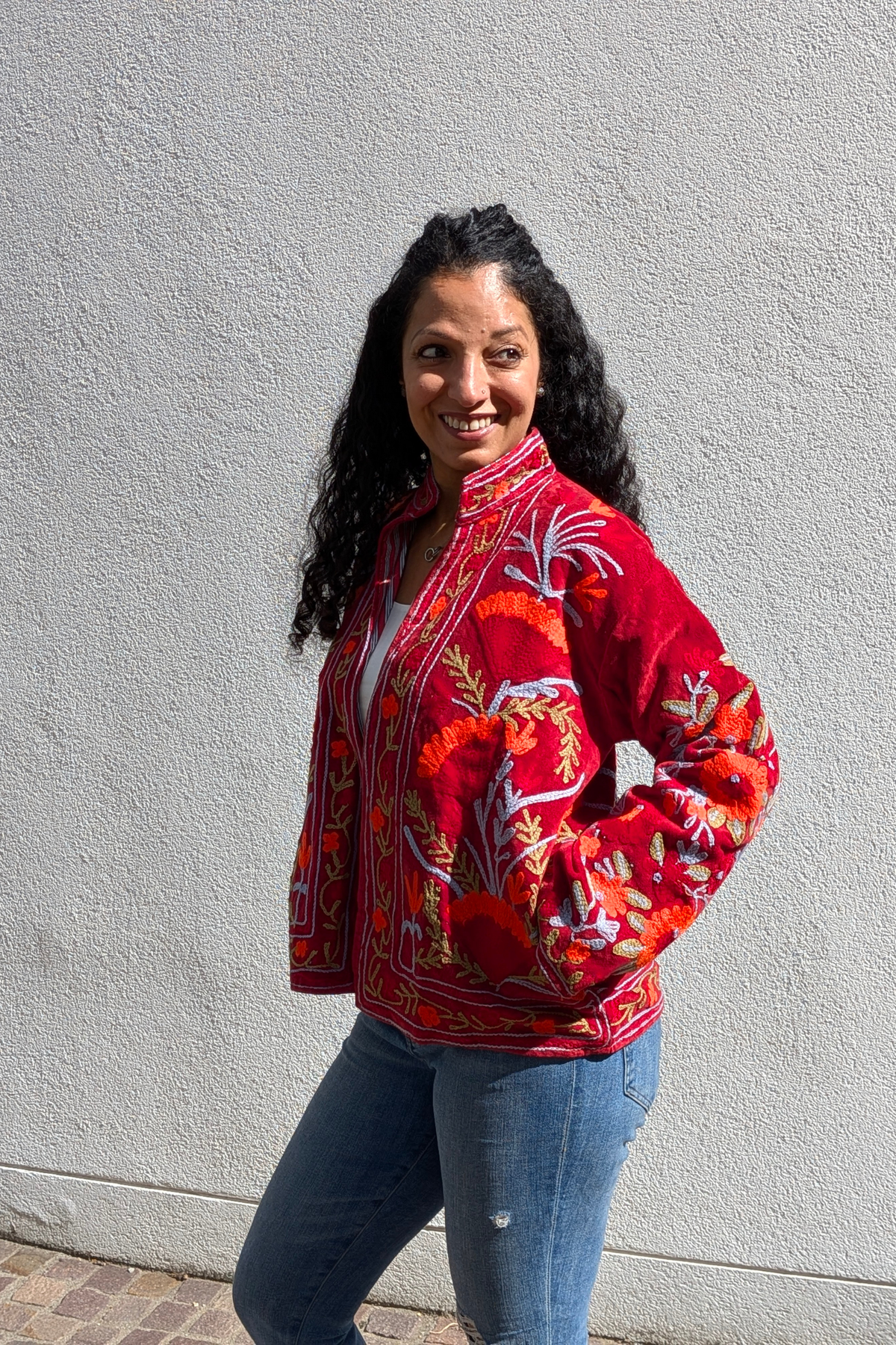 VELVET SUZANI JACKET - CRIMSON RED FLORAL