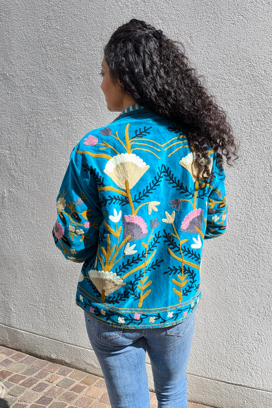 VELVET SUZANI JACKET - TURQUOISE FLORAL