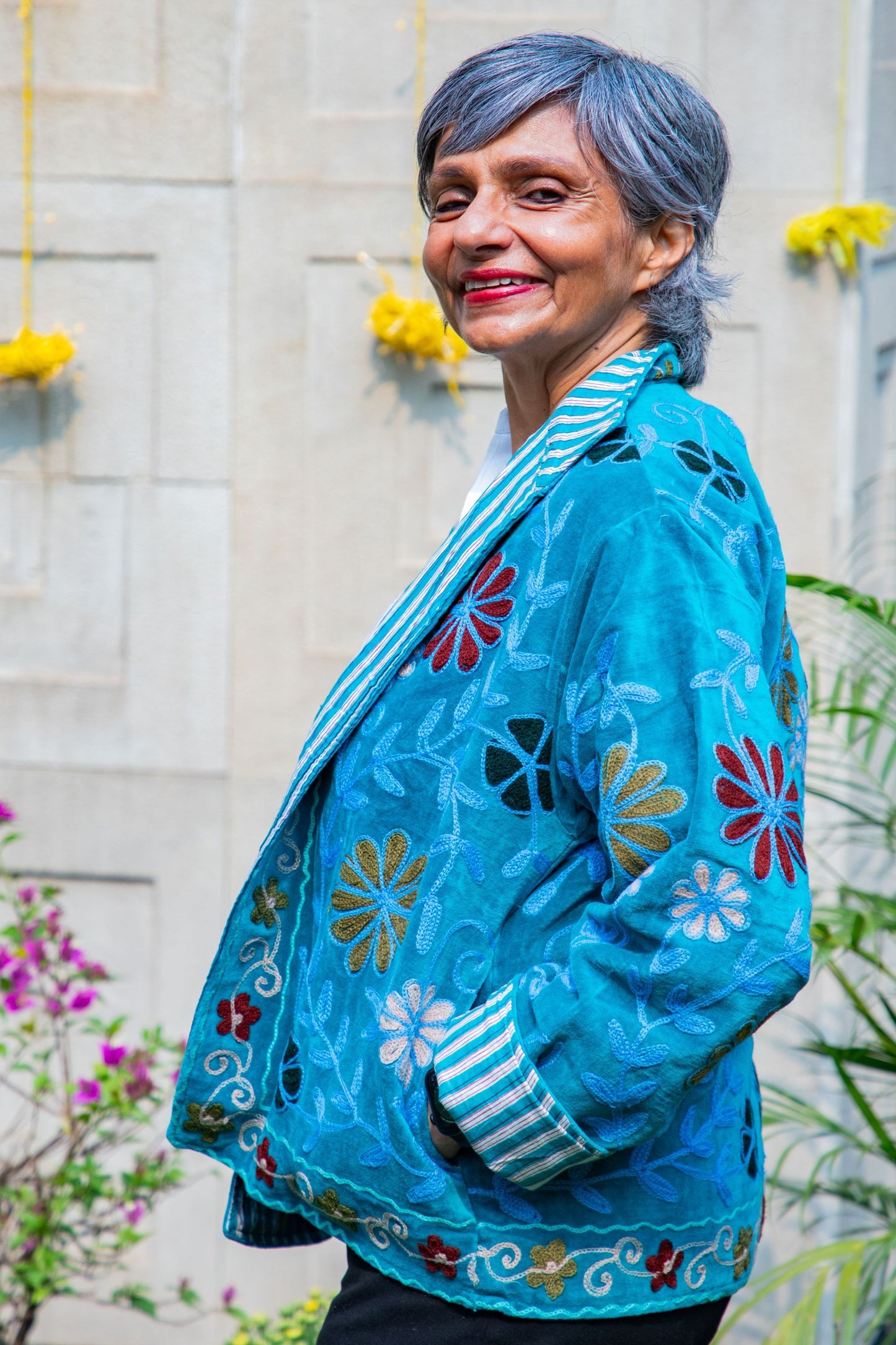VELVET SUZANI JACKET - TURQUOISE & BURGUNDY FLORAL