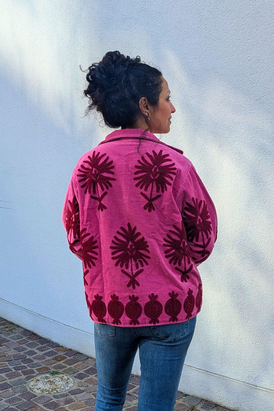 VELVET SUZANI JACKET - PINK & WINE PALMS