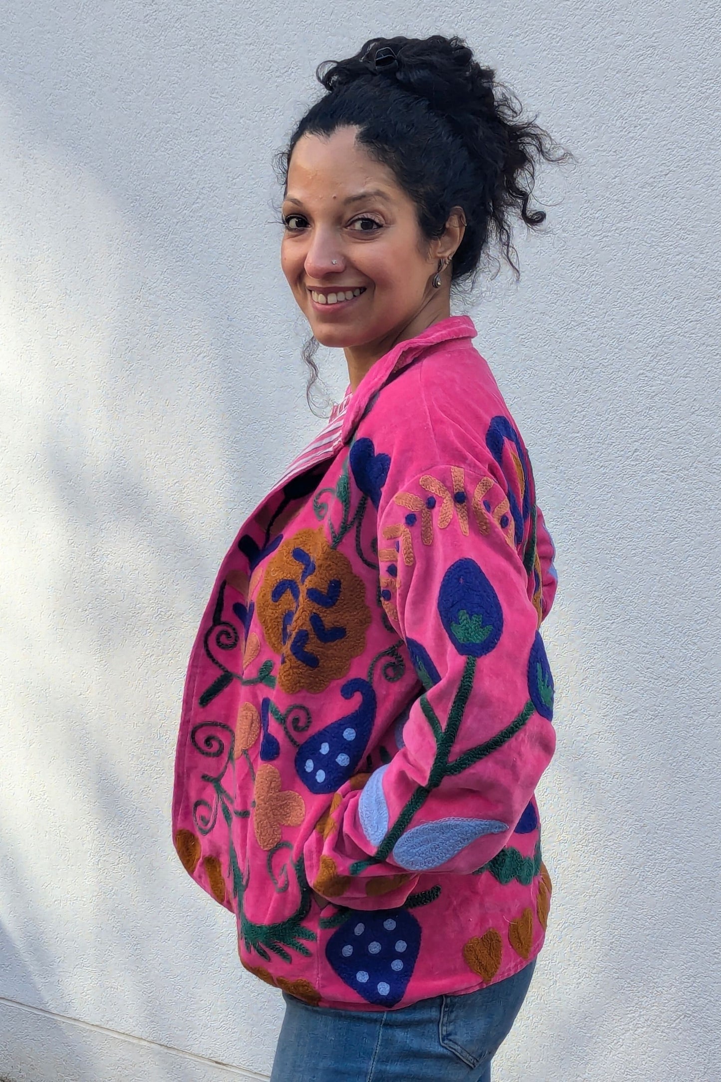 VELVET SUZANI JACKET - PINK & NAVY FLORAL