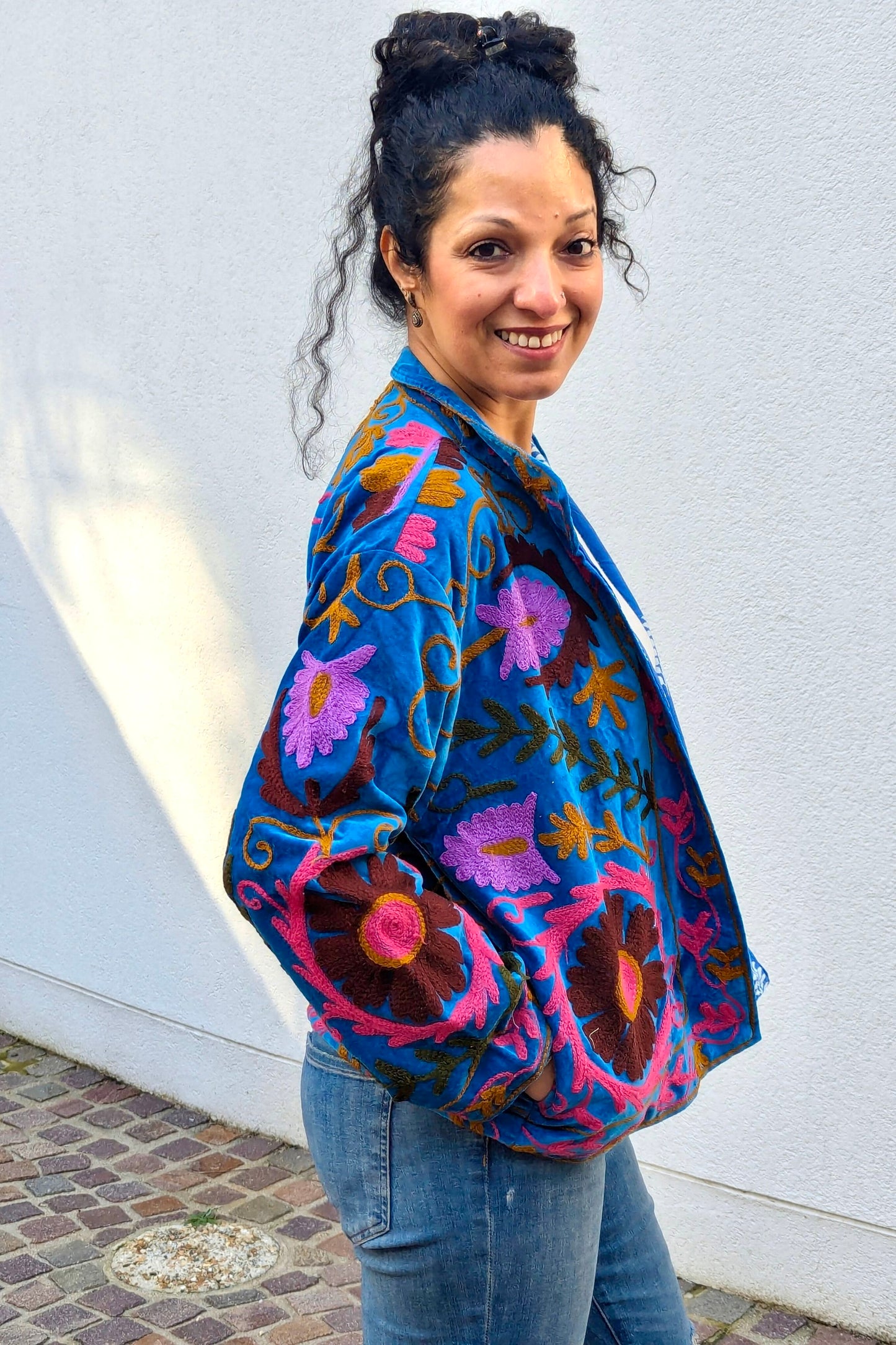 VELVET SUZANI JACKET - BLUE & PINK FLORAL