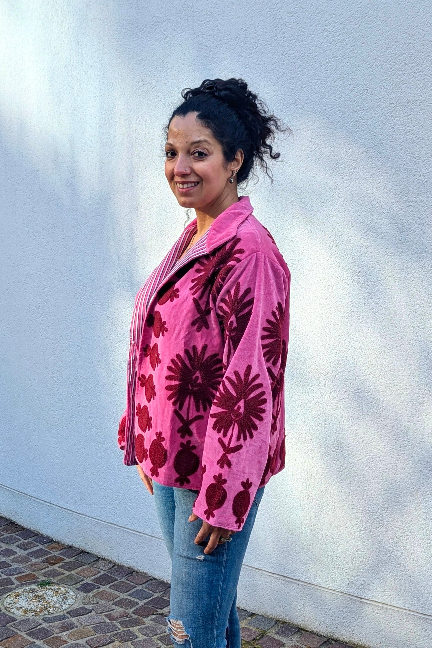 VELVET SUZANI JACKET - PINK & WINE PALMS