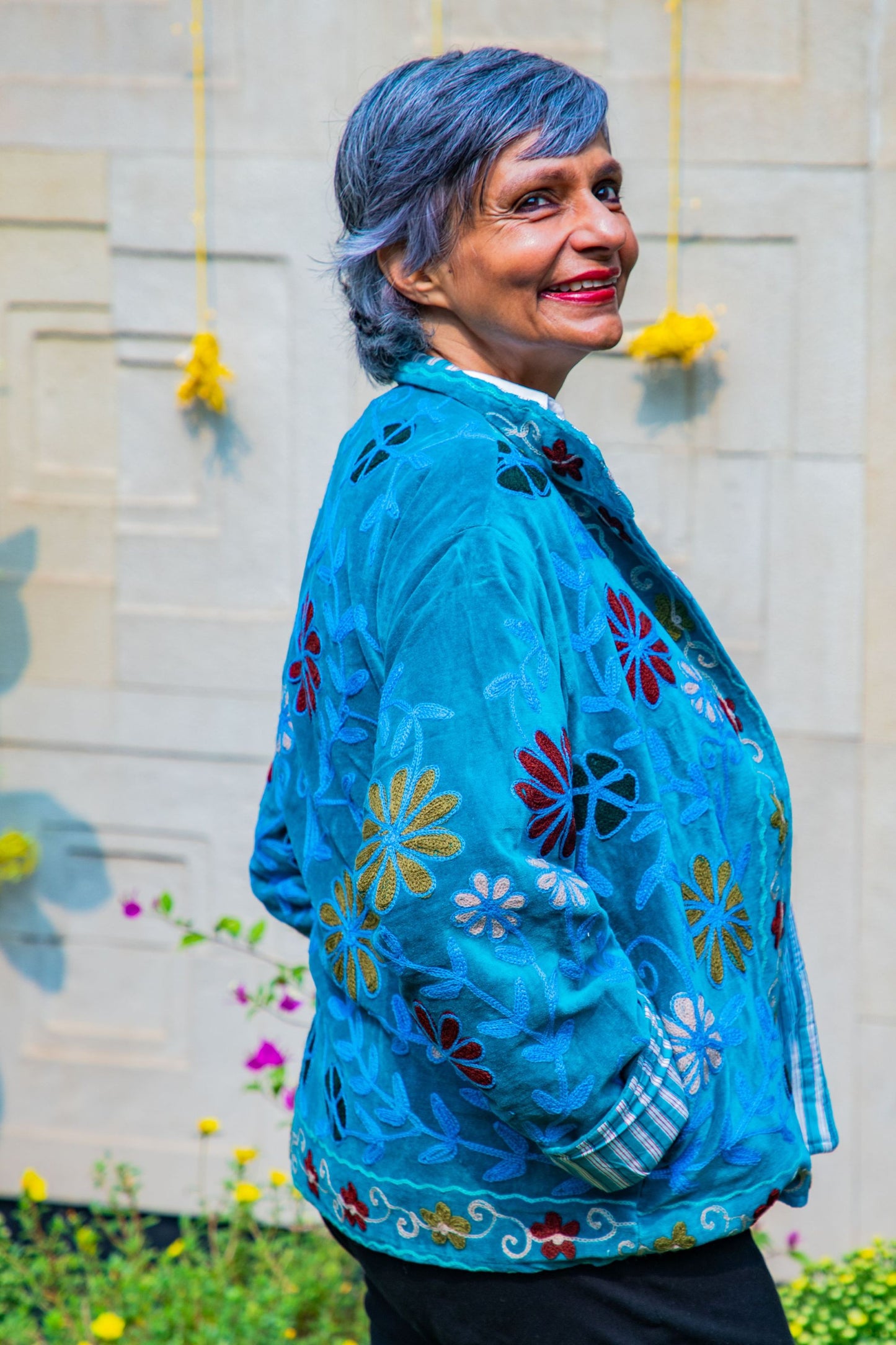 VELVET SUZANI JACKET - TURQUOISE & BURGUNDY FLORAL