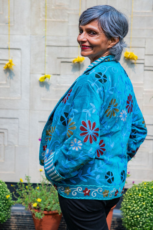 VELVET SUZANI JACKET - TURQUOISE & BURGUNDY FLORAL