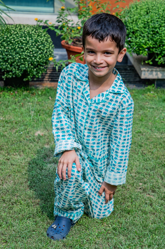 GREEN ELEPHANT KIDS COTTON PYJAMAS