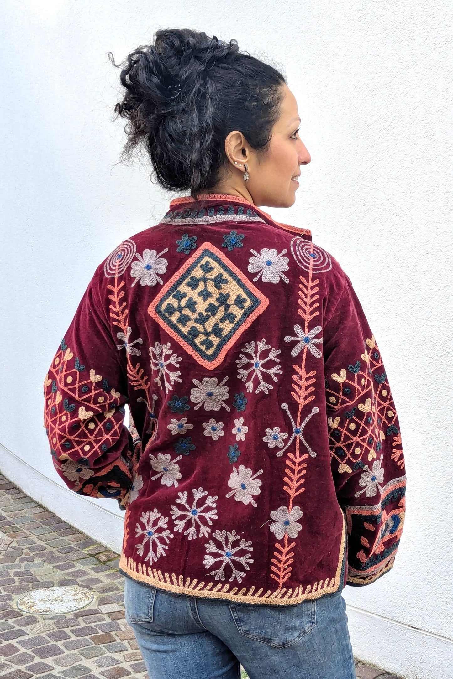 VELVET SUZANI JACKET - MAROON & CORAL FLORAL