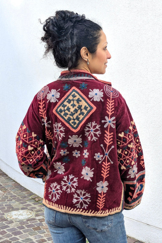 VELVET SUZANI JACKET - MAROON & CORAL FLORAL