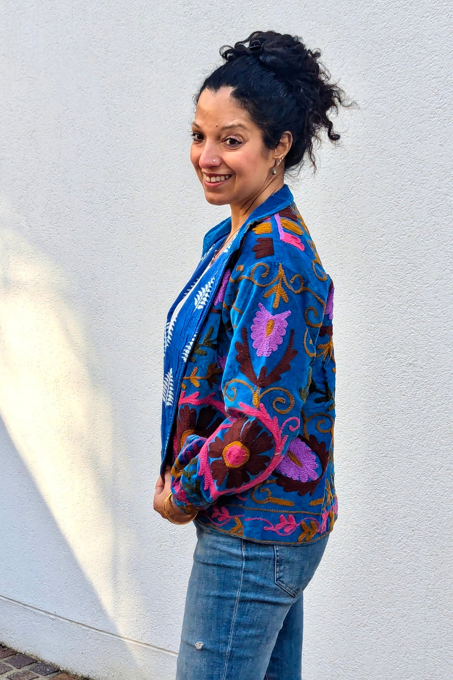 VELVET SUZANI JACKET - BLUE & PINK FLORAL