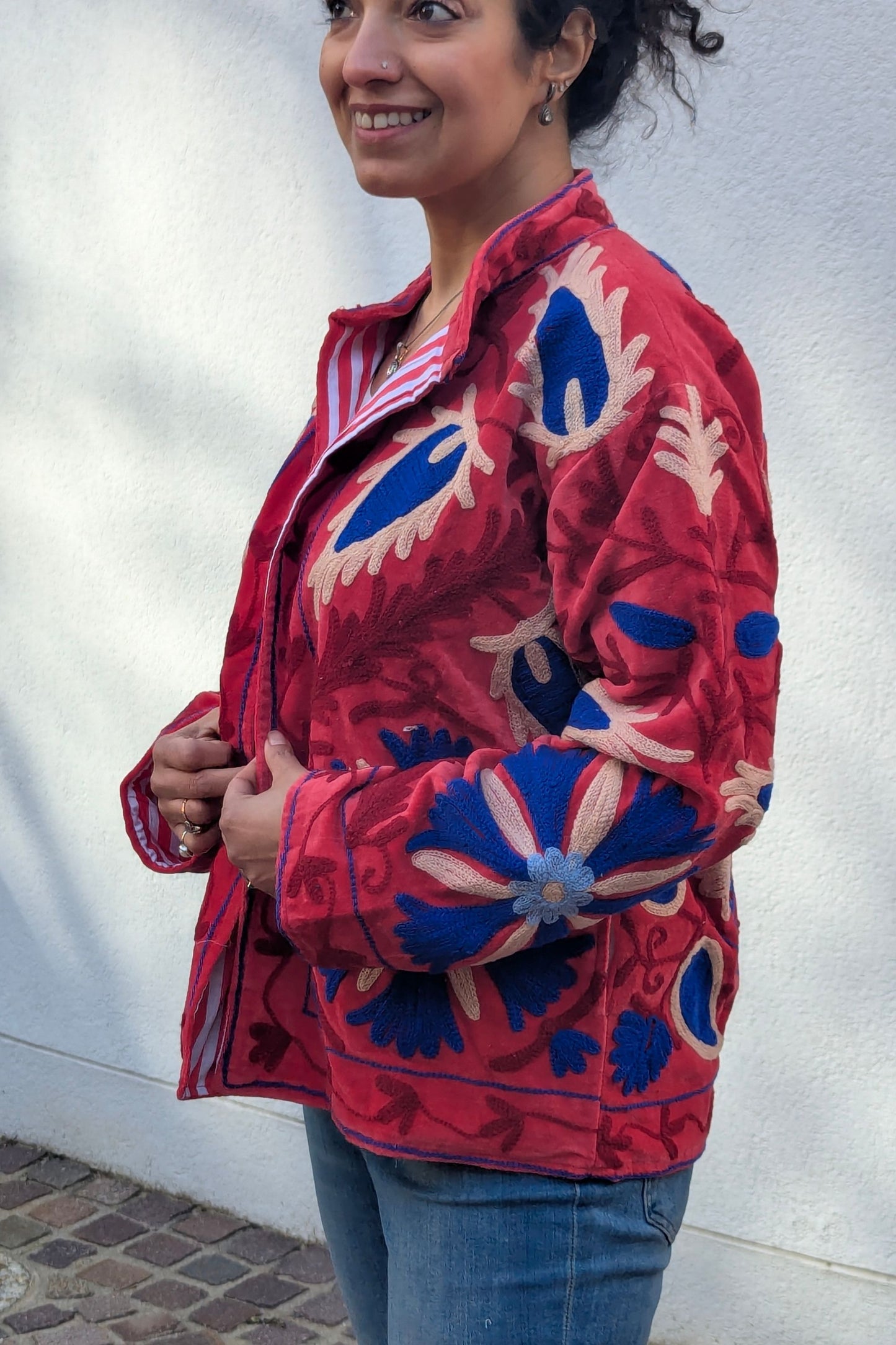 VELVET SUZANI JACKET - RED & COBALT