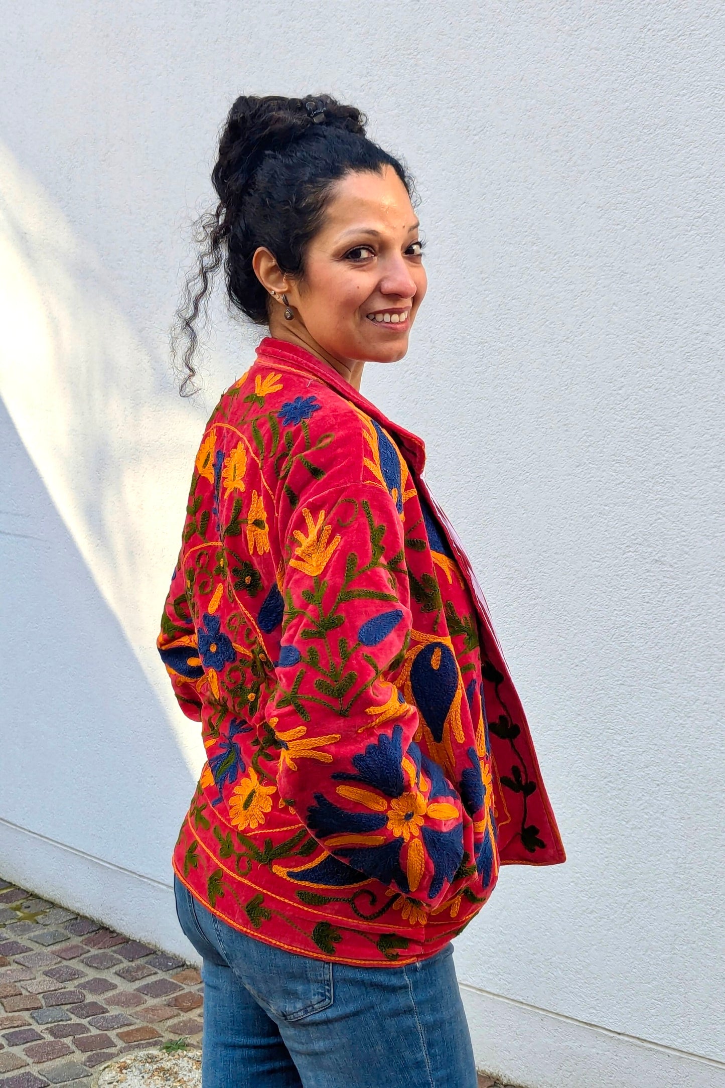 VELVET SUZANI JACKET - RED & ORANGE FLORAL
