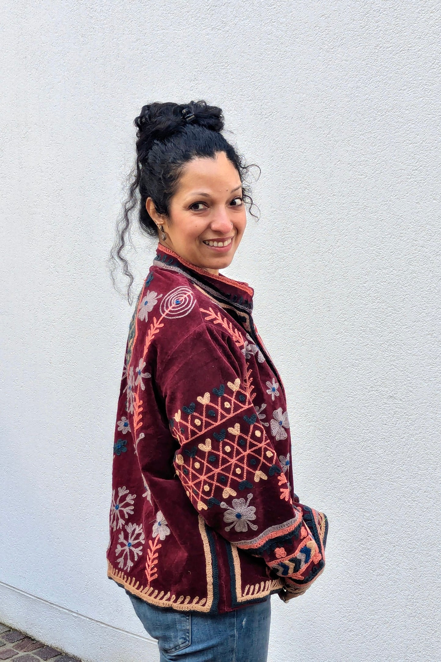 VELVET SUZANI JACKET - MAROON & CORAL FLORAL