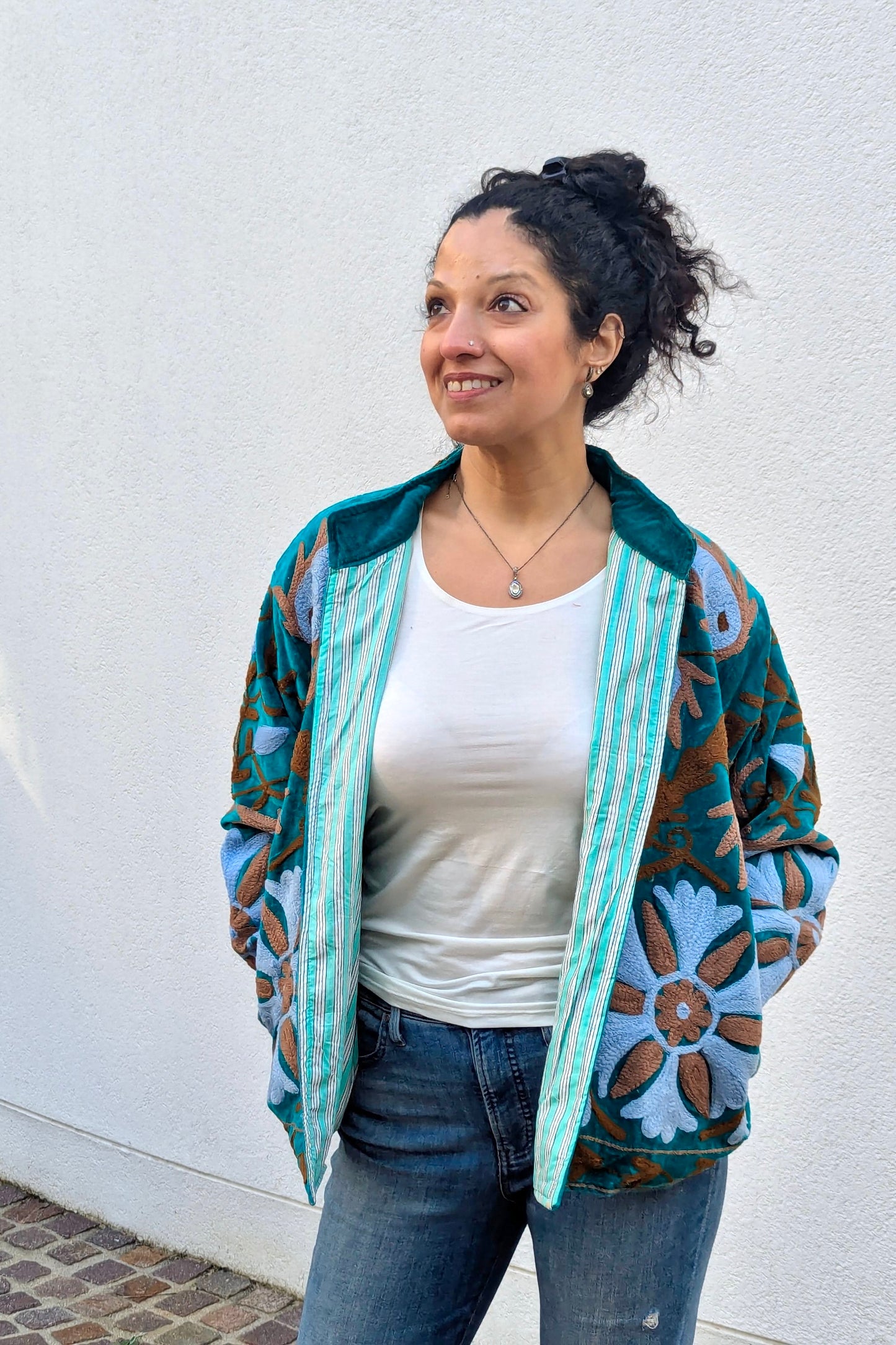 VELVET SUZANI JACKET - TEAL & POWDER BLUE FLORAL