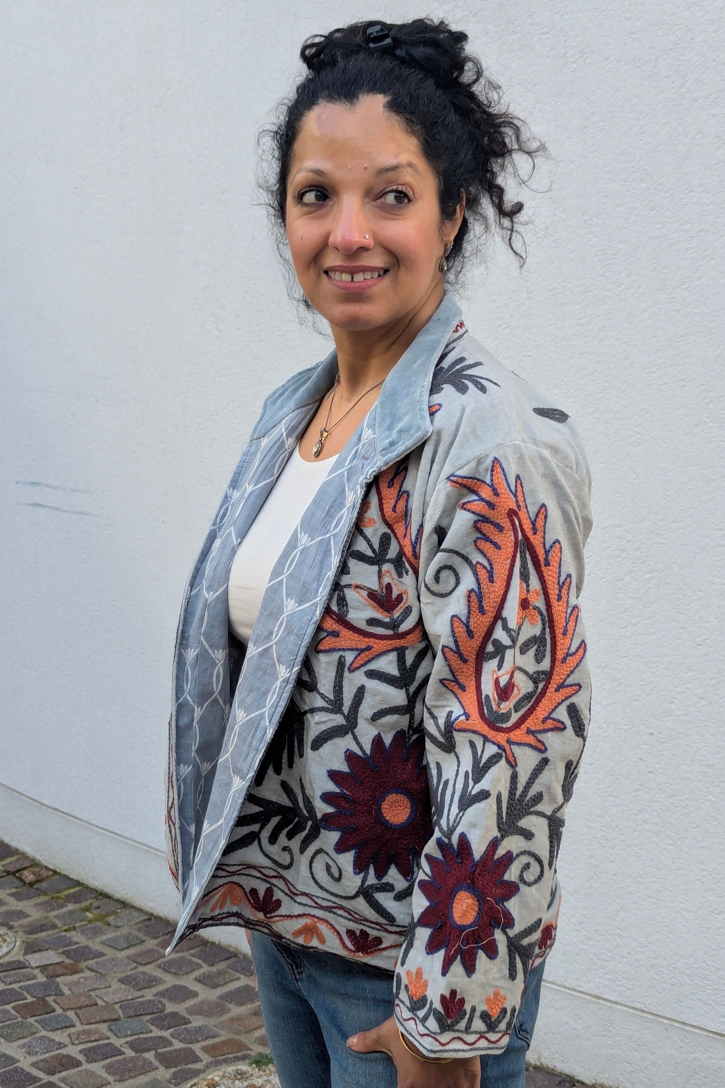 VELVET SUZANI JACKET - GREY & CORAL
