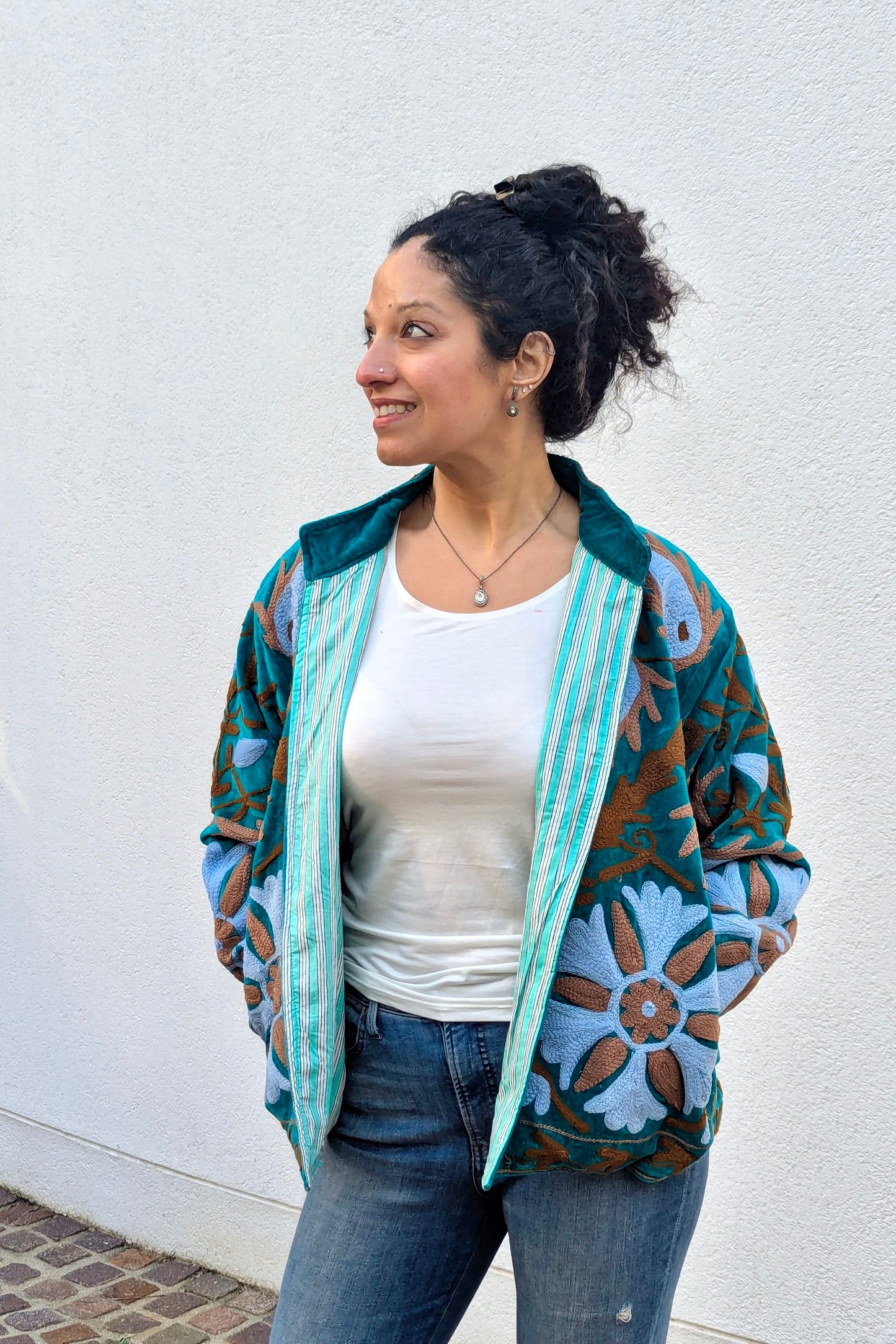 VELVET SUZANI JACKET - TEAL & POWDER BLUE FLORAL