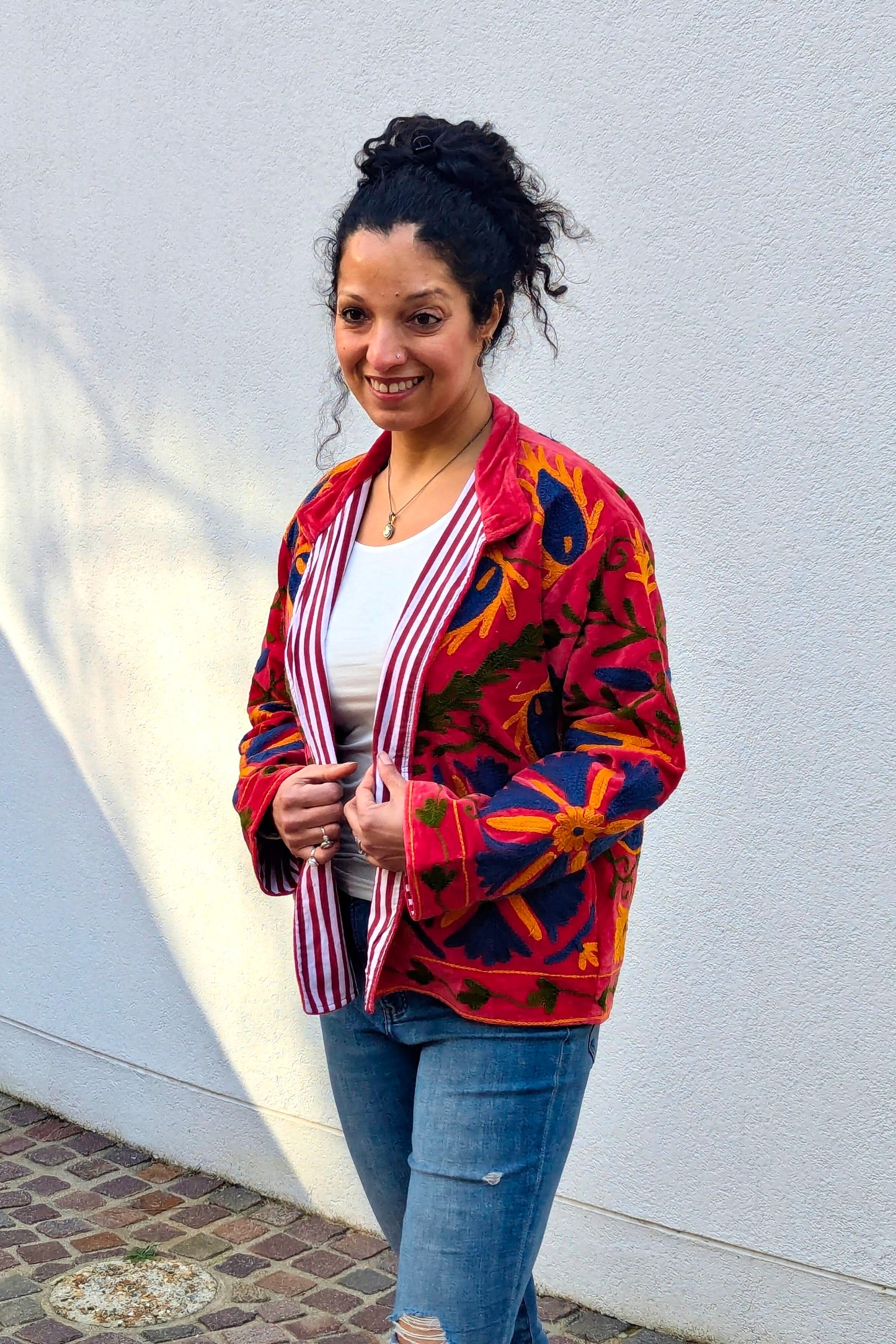 VELVET SUZANI JACKET - RED & ORANGE FLORAL