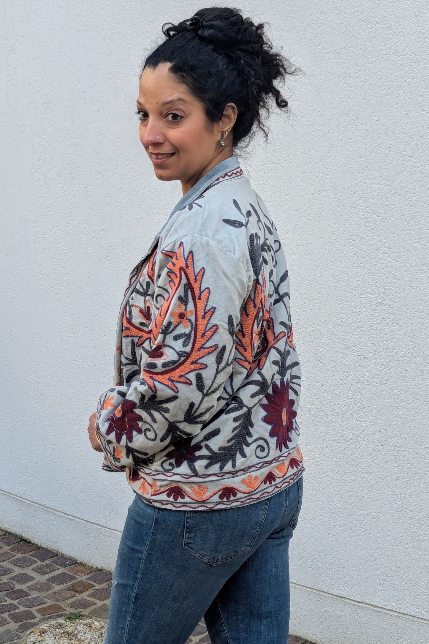 VELVET SUZANI JACKET - GREY & CORAL