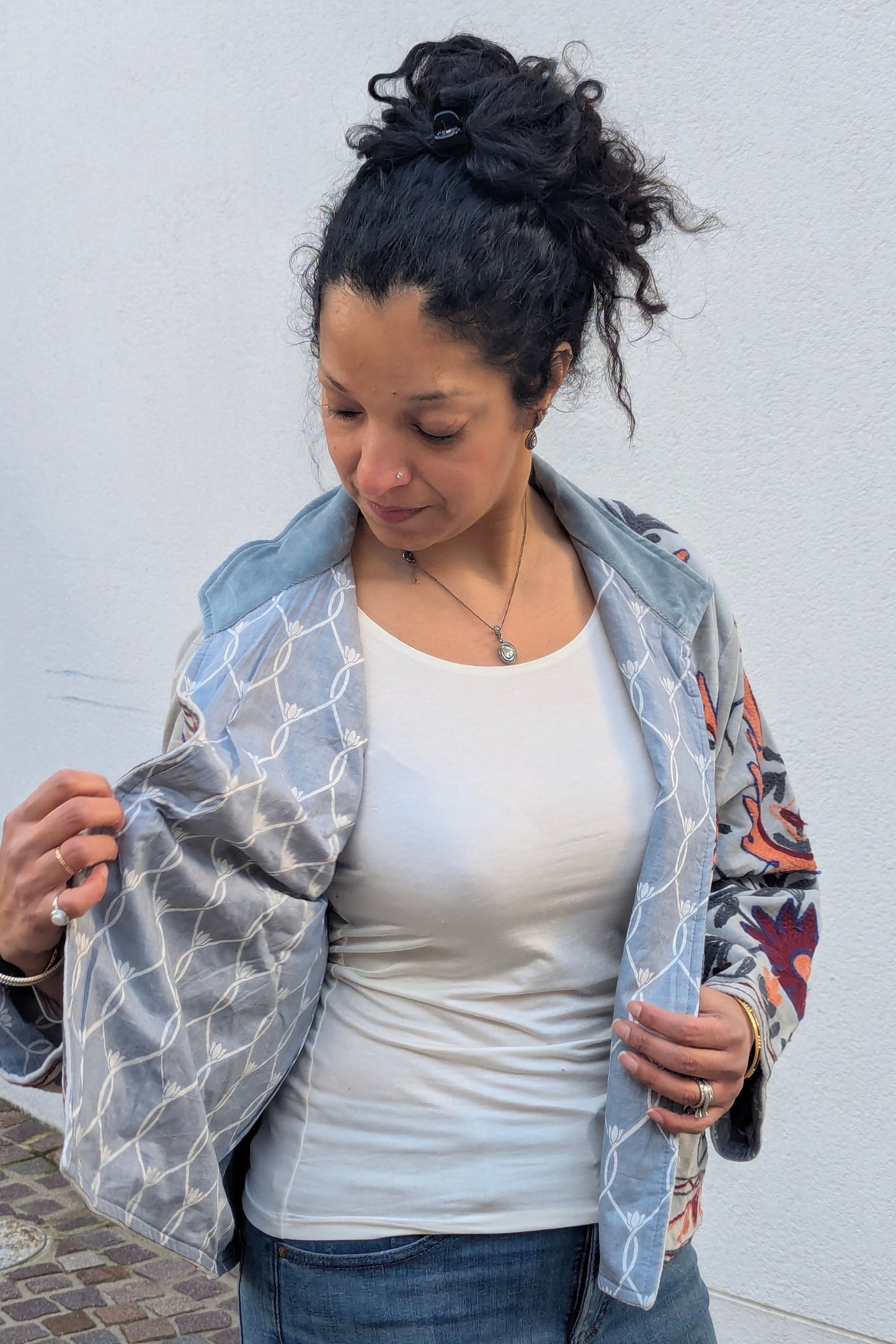 VELVET SUZANI JACKET - GREY & CORAL