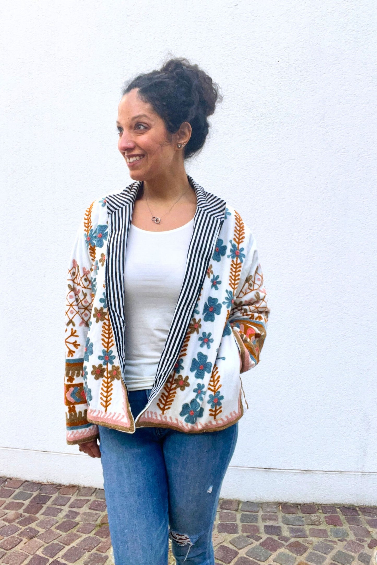 VELVET SUZANI JACKET - IVORY & BROWN