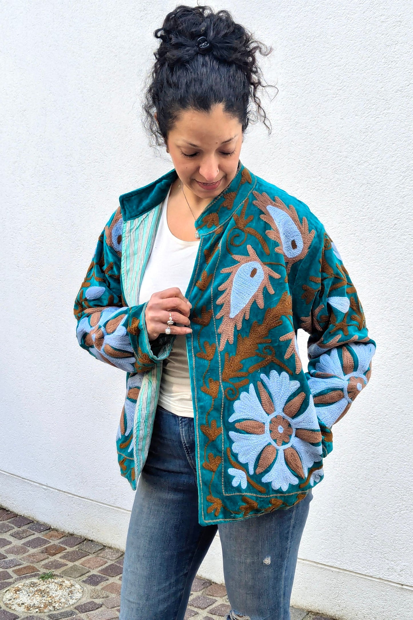 VELVET SUZANI JACKET - TEAL & POWDER BLUE FLORAL