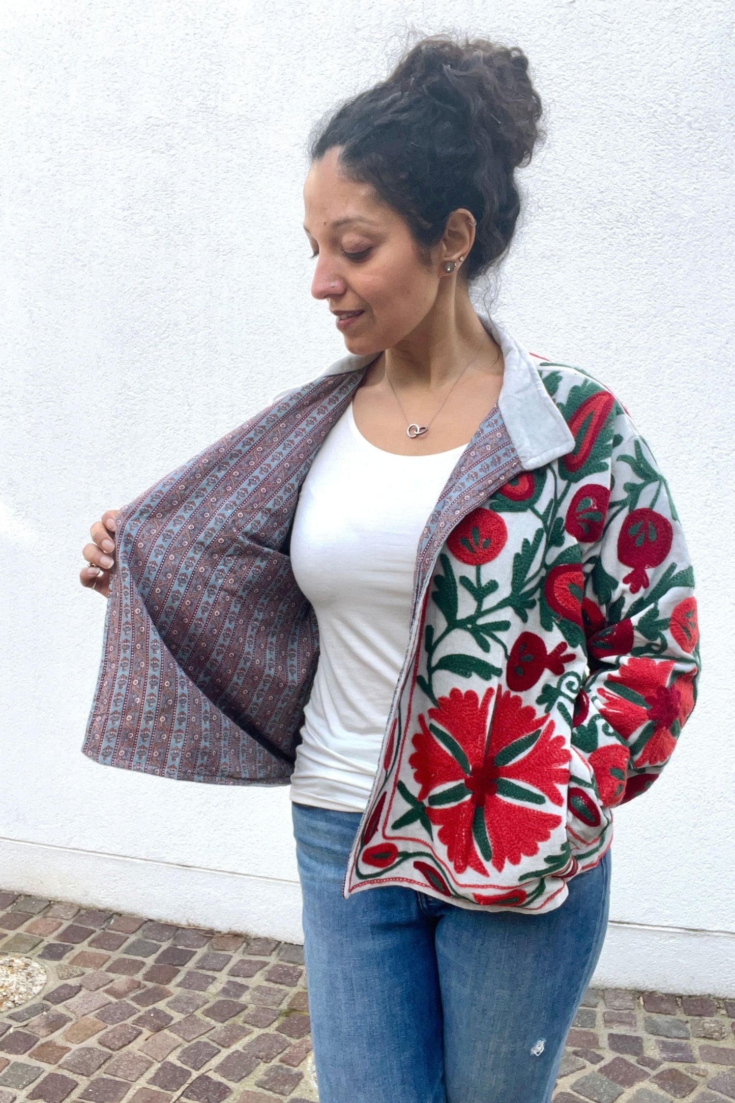 VELVET SUZANI JACKET - BLUE-GREY FLORAL