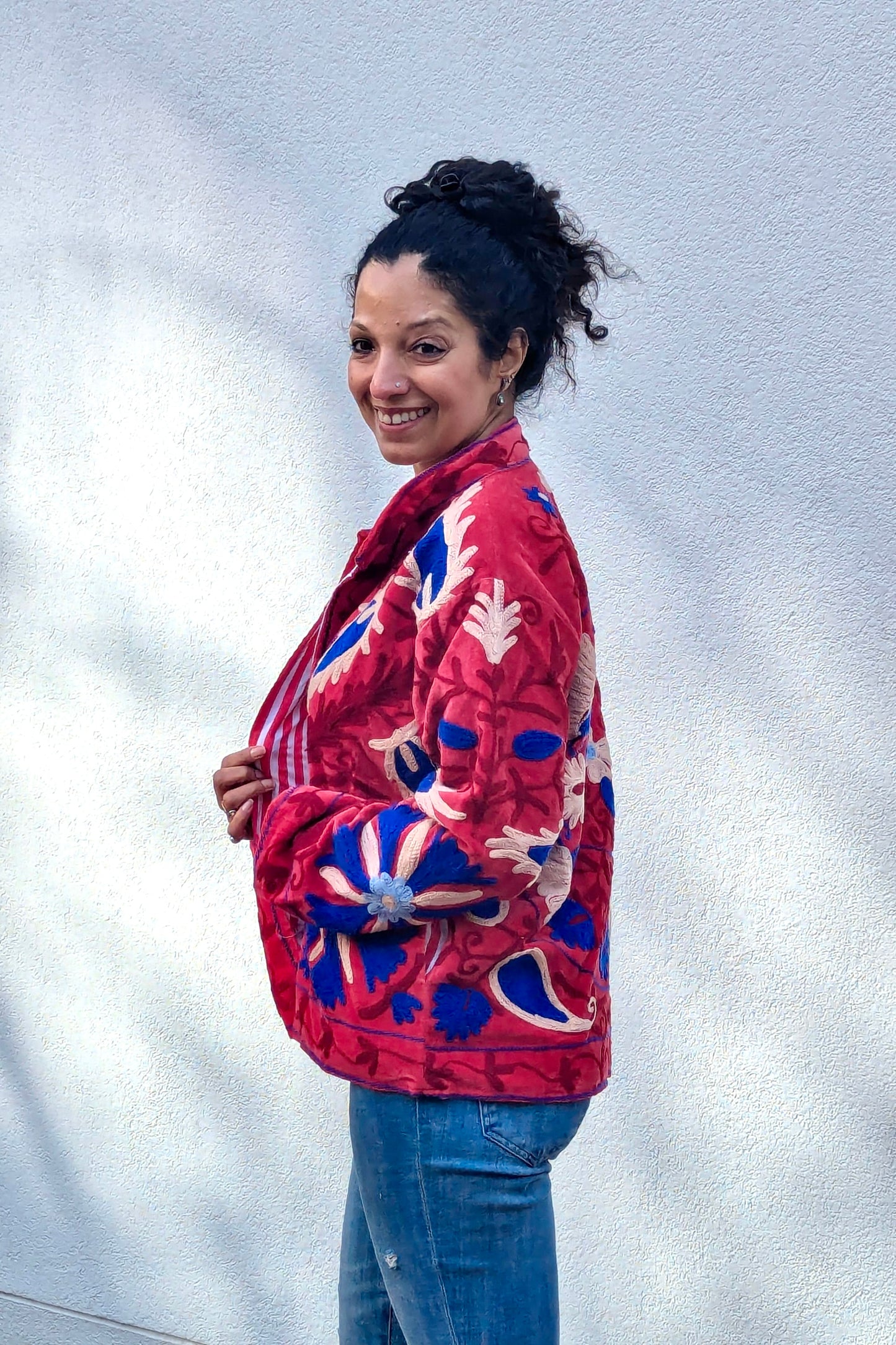 VELVET SUZANI JACKET - RED & COBALT