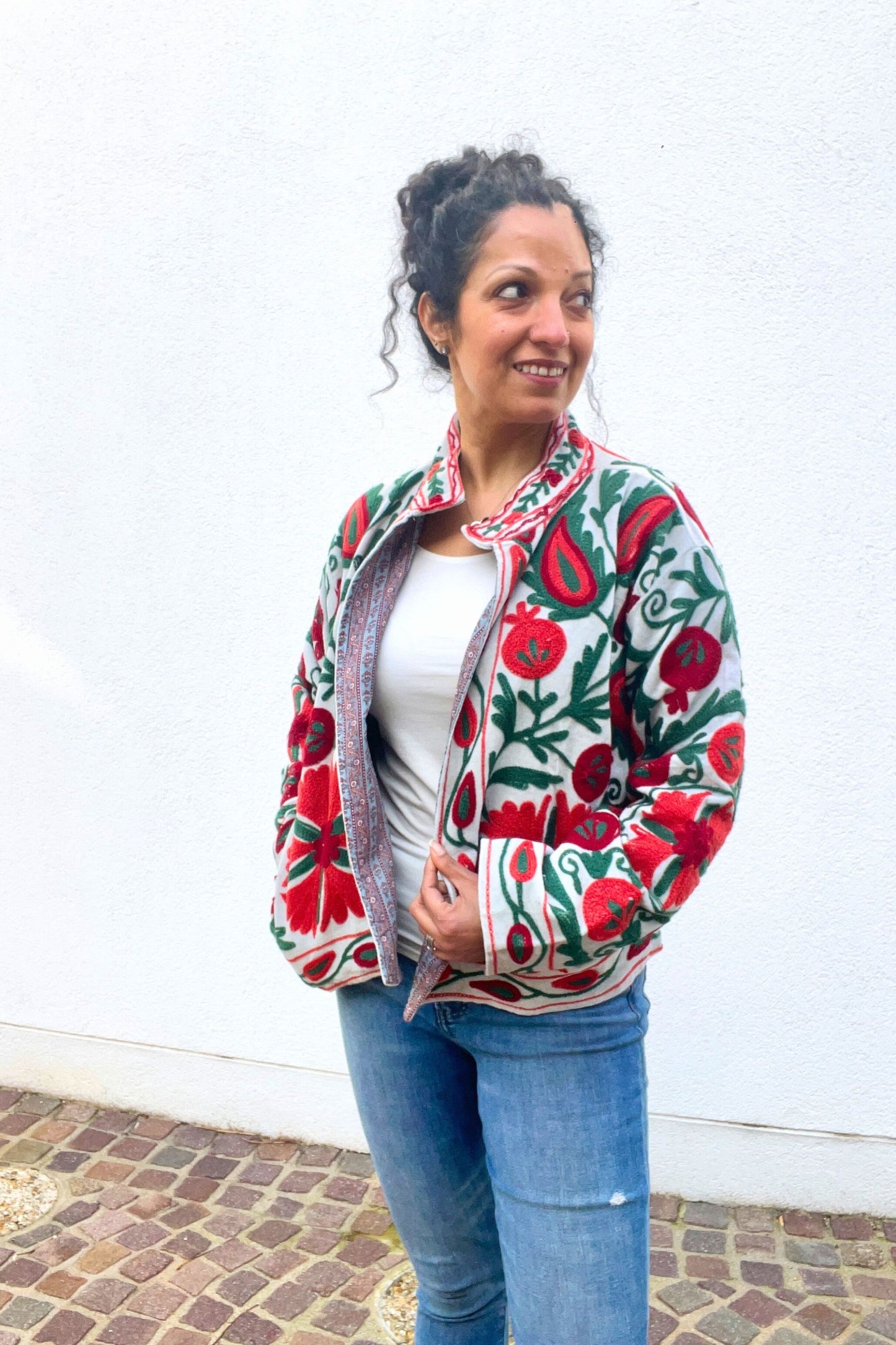 VELVET SUZANI JACKET - BLUE-GREY FLORAL