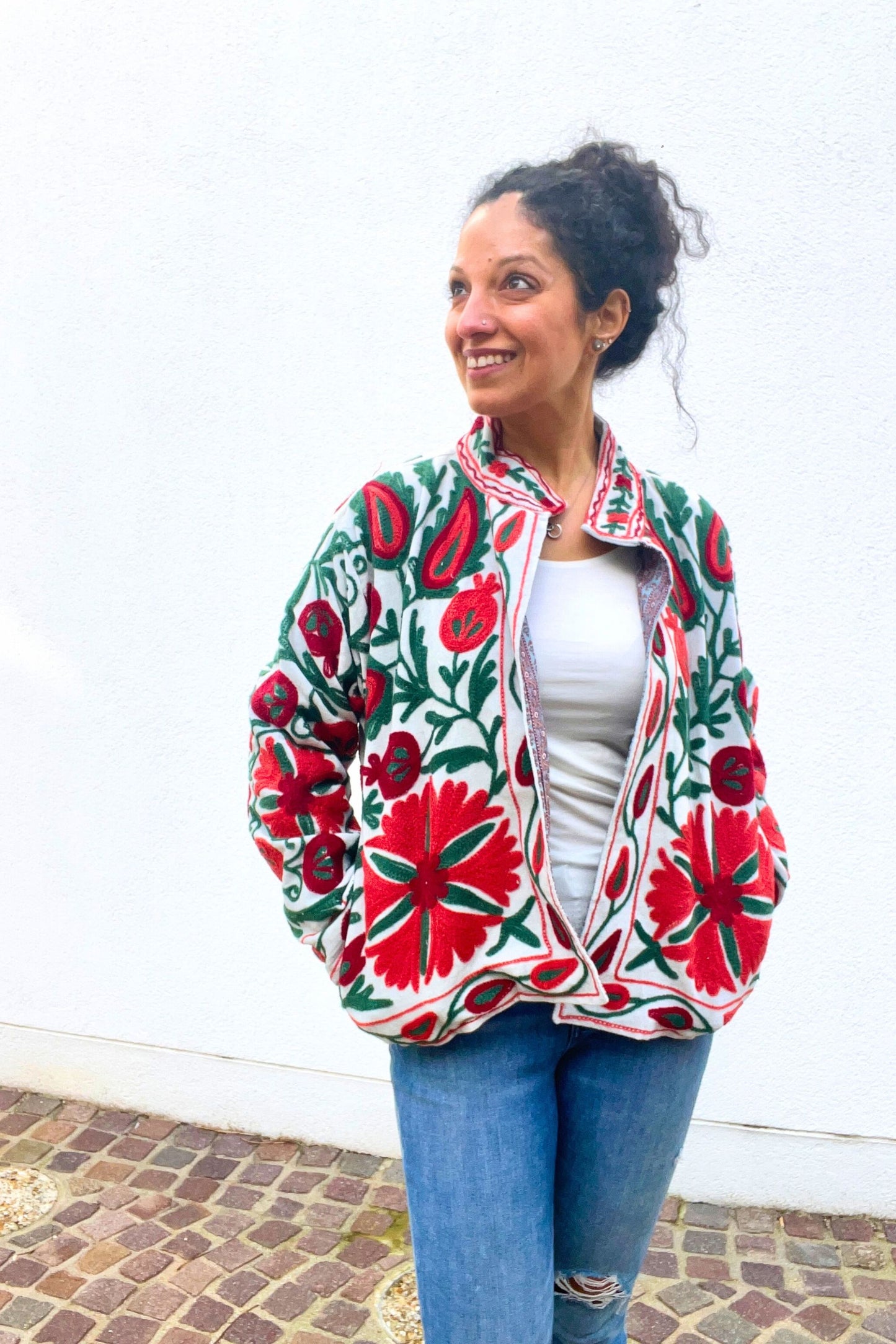VELVET SUZANI JACKET - BLUE-GREY FLORAL