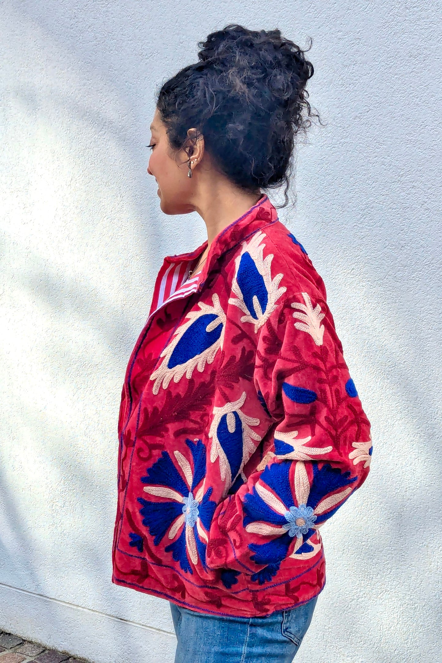 VELVET SUZANI JACKET - RED & COBALT
