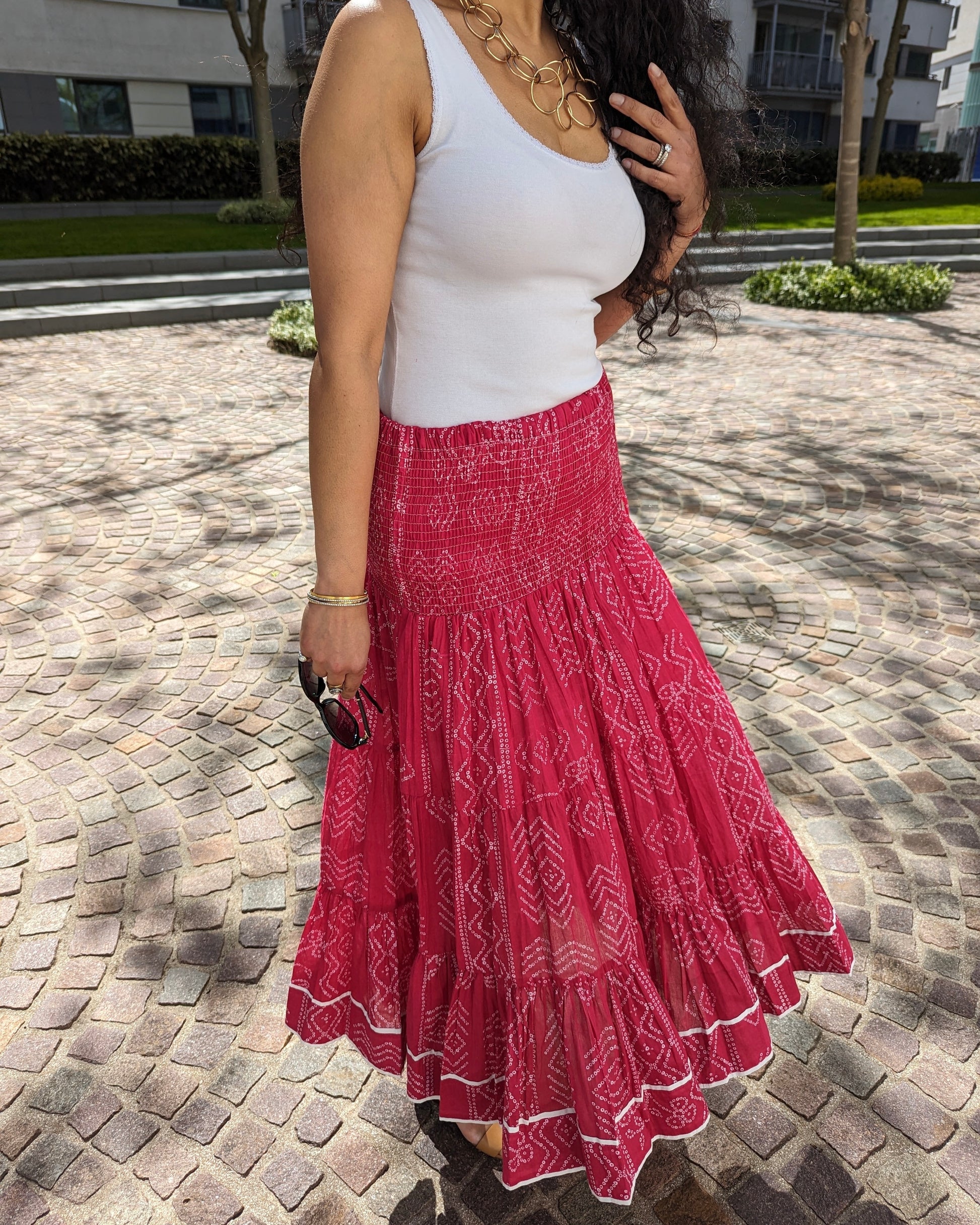 LONG BLOCK PRINT BOHEMIAN SKIRT 