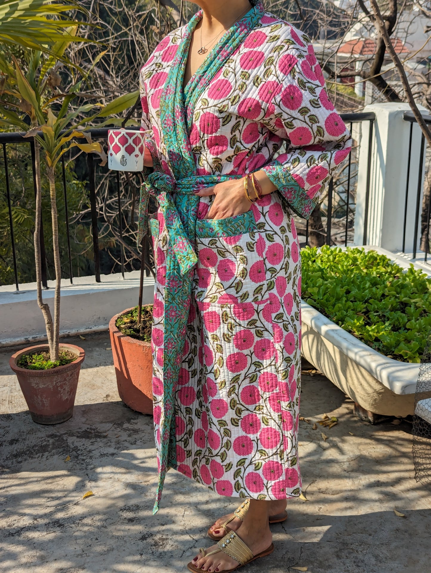 PINK DAHLIAS LUXURY QUILTED COTTON ROBE