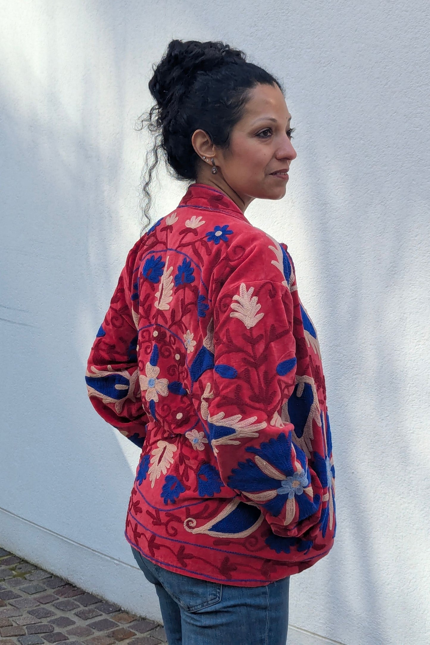 VELVET SUZANI JACKET - RED & COBALT