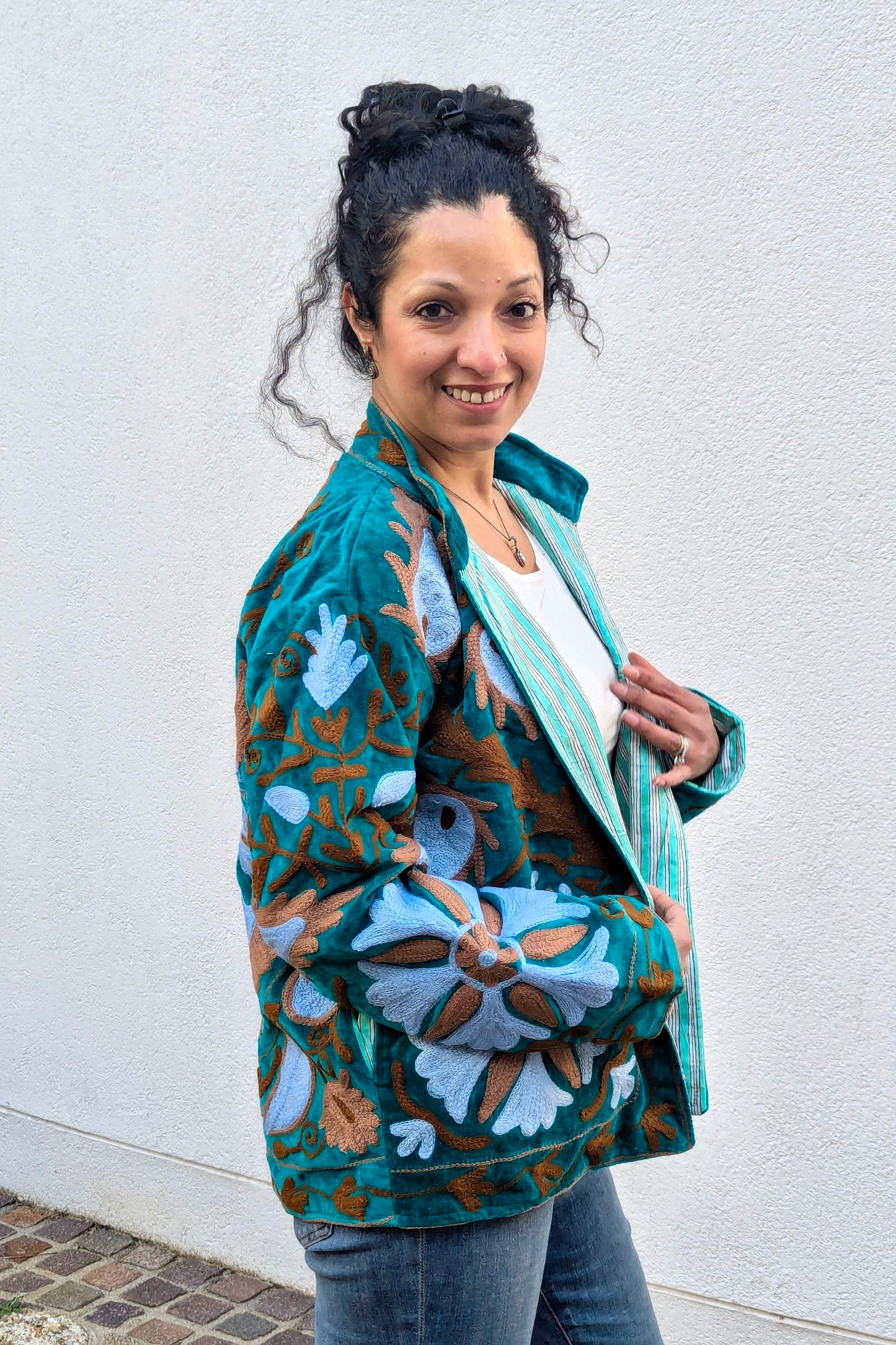 VELVET SUZANI JACKET - TEAL & POWDER BLUE FLORAL