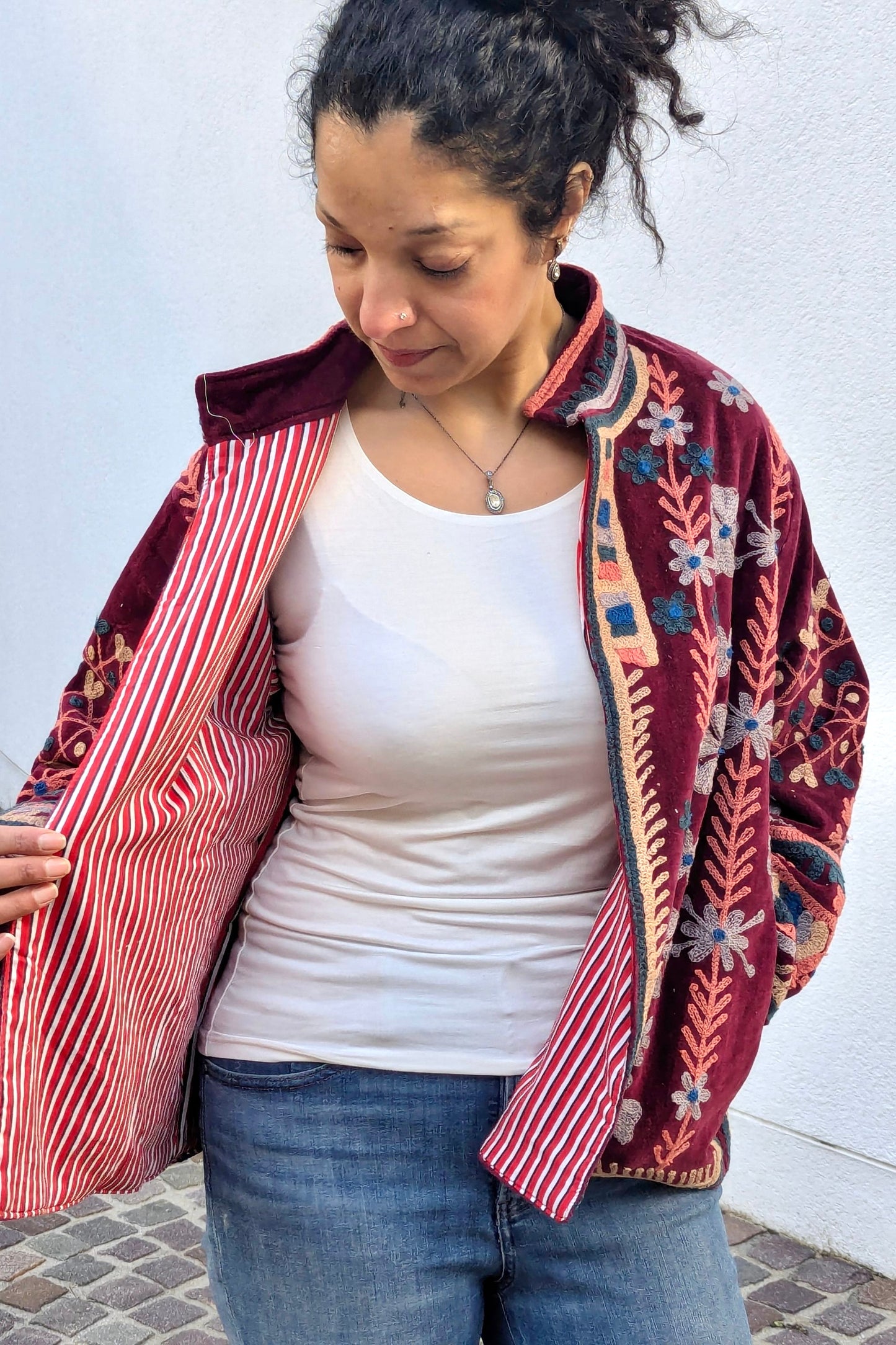 VELVET SUZANI JACKET - MAROON & CORAL FLORAL
