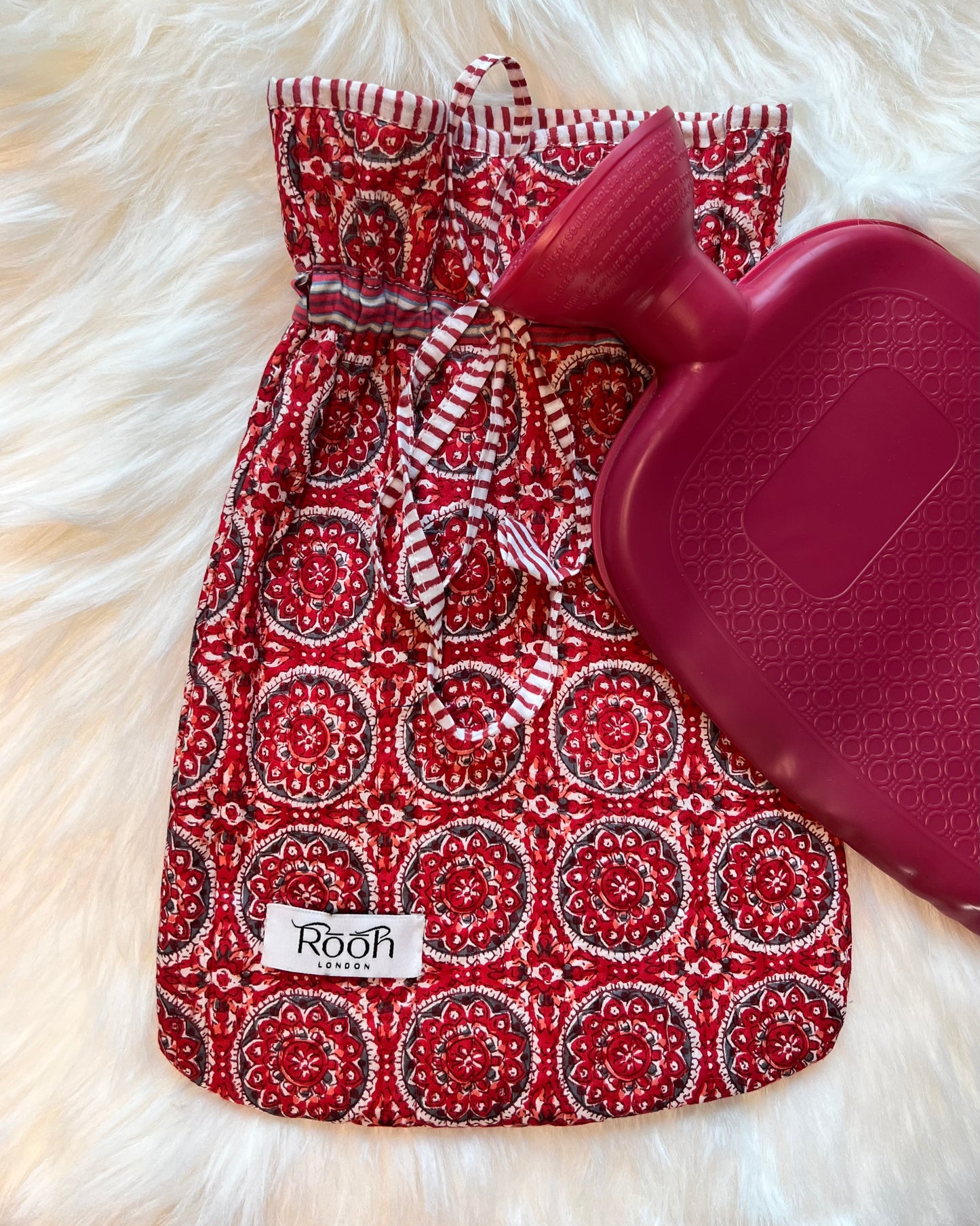 QUILTED HOT WATER BOTTLE COVER - RED MANDALA