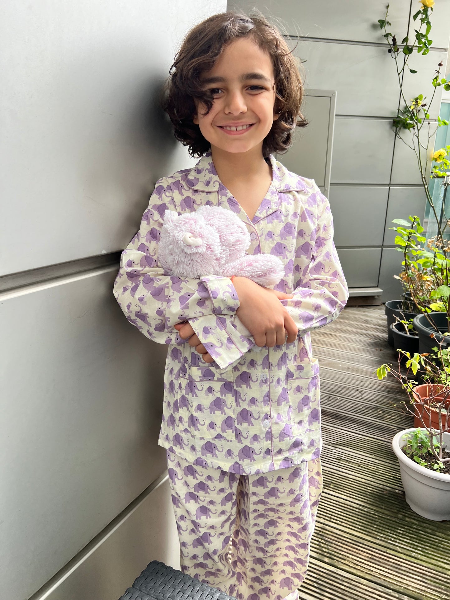 UNISEX KIDS COTTON PYJAMAS IN PURPLE ELEPHANT