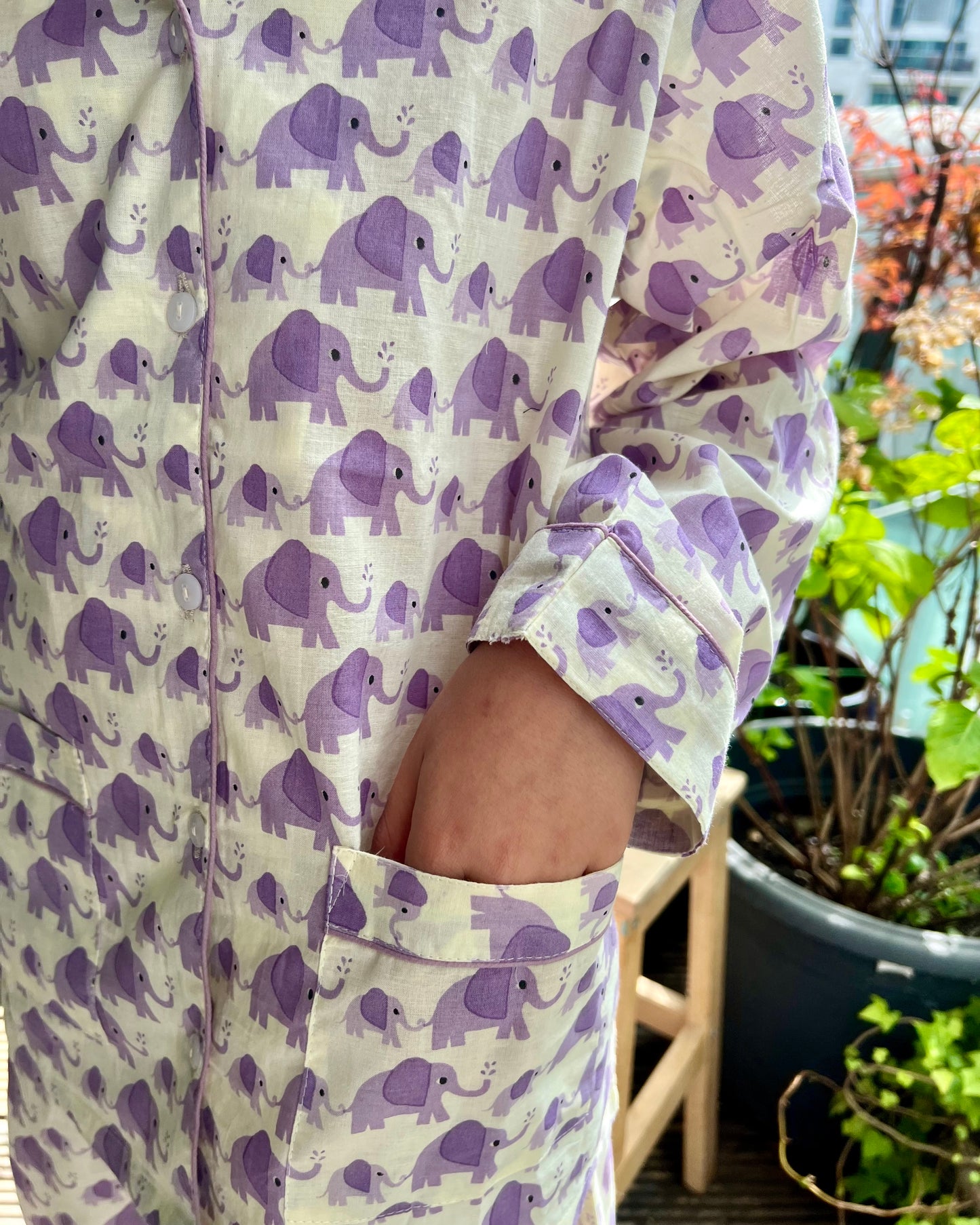 UNISEX KIDS COTTON PYJAMAS IN PURPLE ELEPHANT