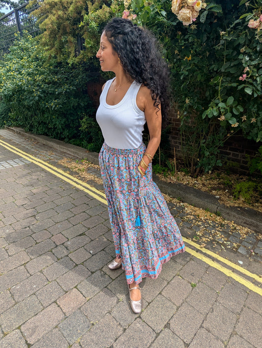 LARA COTTON MAXI SKIRT IN OCEAN BREEZE