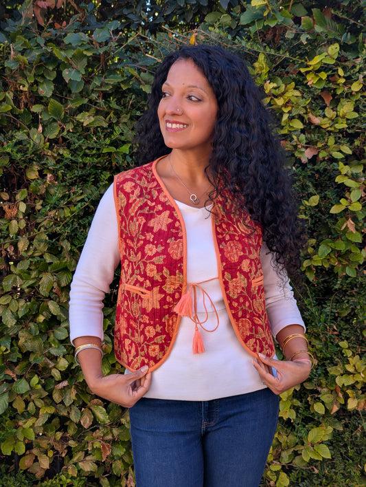 BLOCK PRINT QUILTED WAISTCOAT - MARIGOLD BLOOM