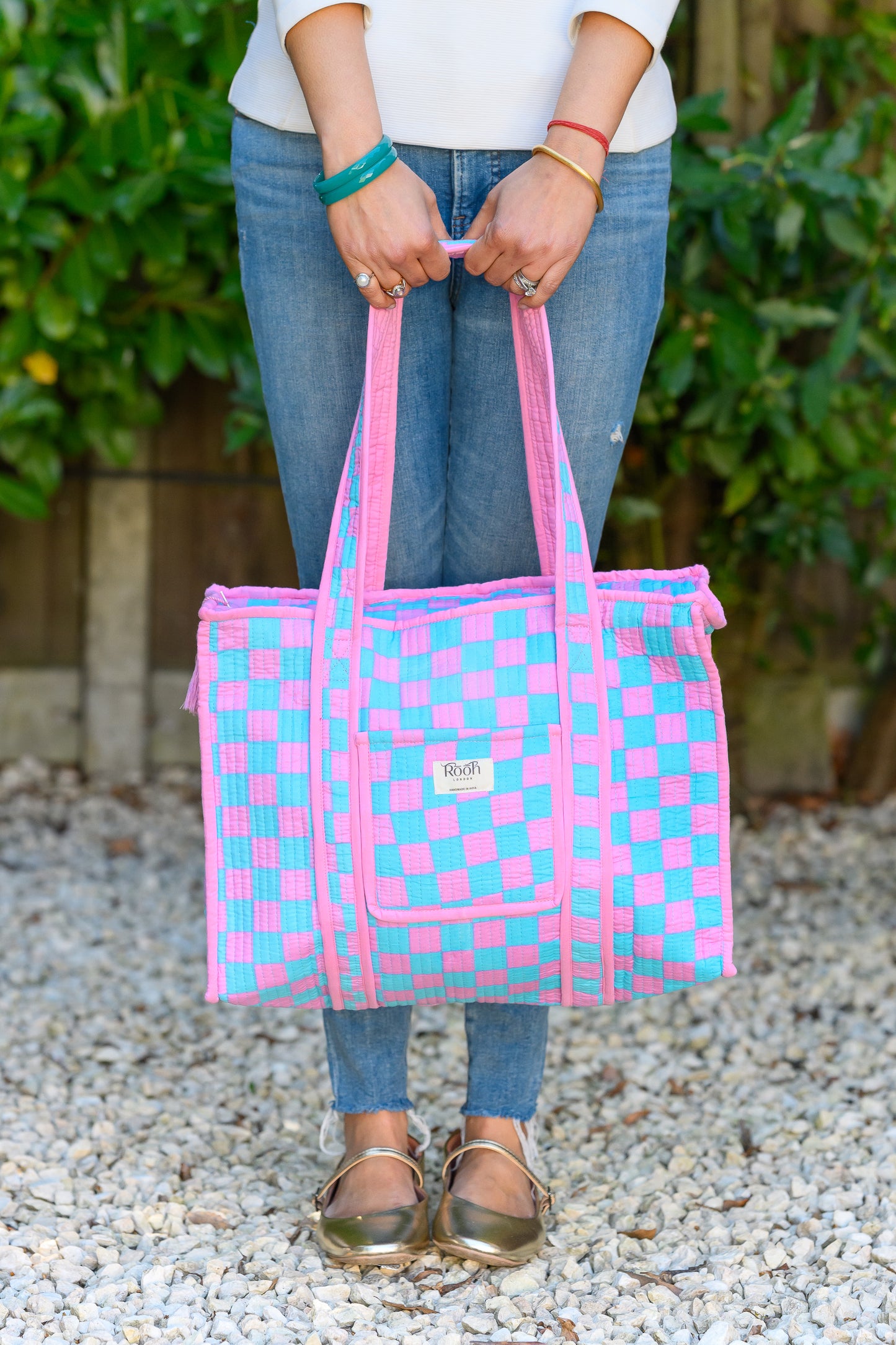 MEDIUM QUILTED TOTE BAG - SORBET CHECK