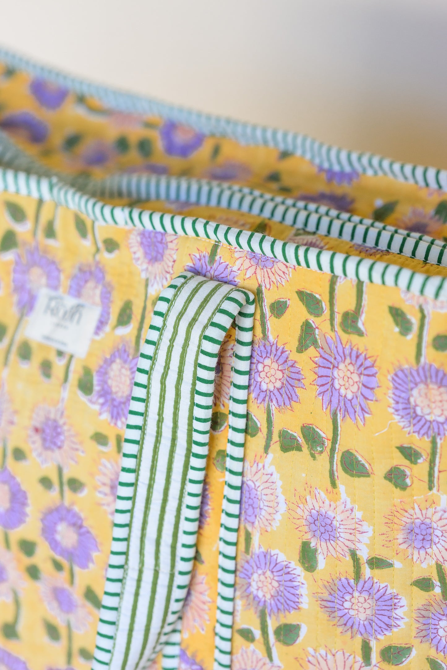 QUILTED TOTE BAG - YELLOW & LILAC FLORAL