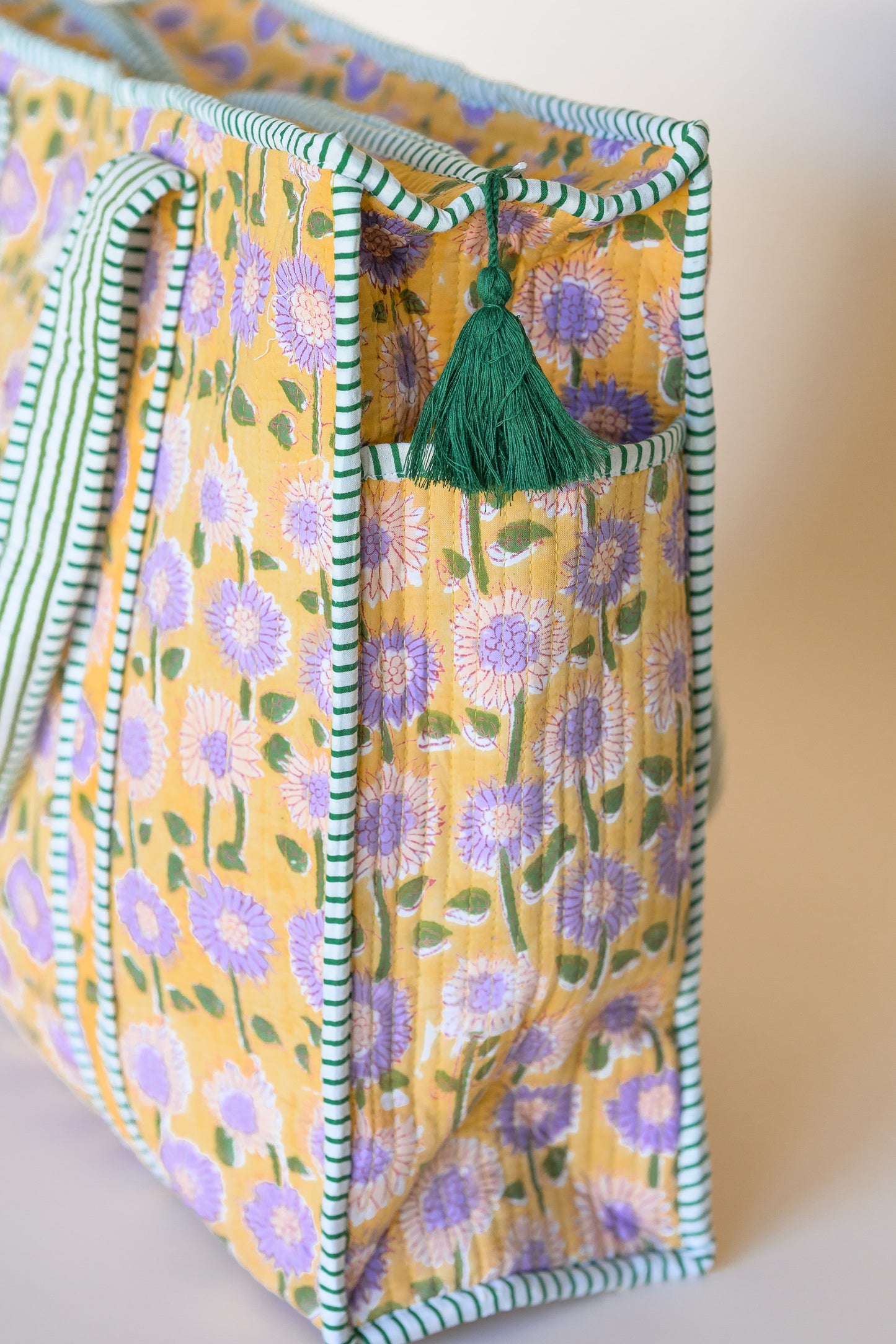 QUILTED TOTE BAG - YELLOW & LILAC FLORAL