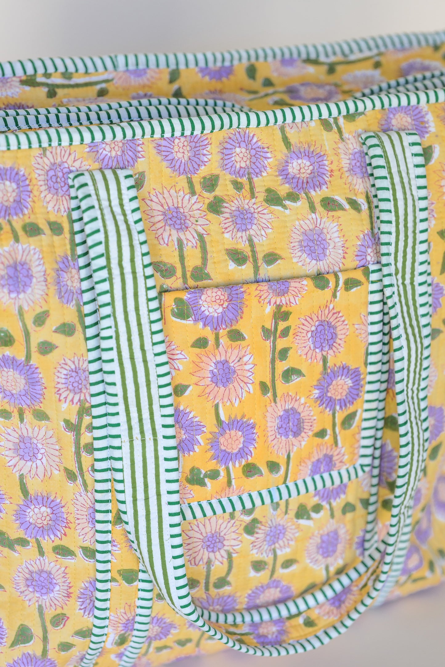 QUILTED TOTE BAG - YELLOW & LILAC FLORAL