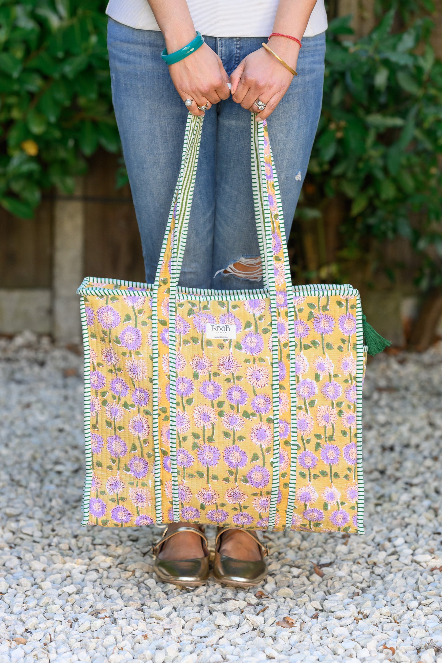 QUILTED TOTE BAG - YELLOW & LILAC FLORAL